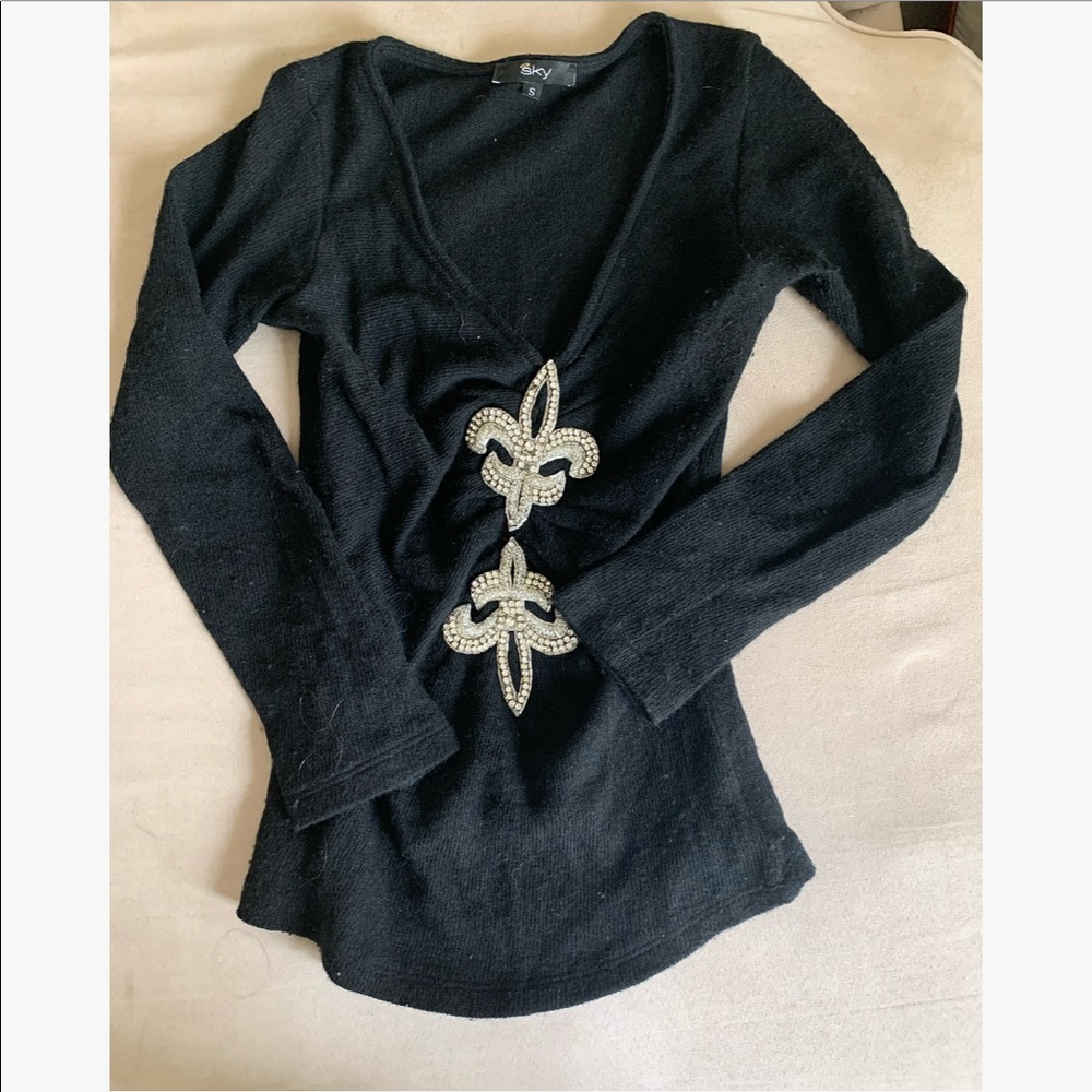 (Donated) SKY Black Long Sleeve Sweater Fleur De Lis